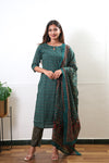 Teal green ajrakh butta cotton suit set