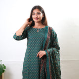 Teal green ajrakh butta cotton suit set