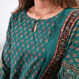 Teal green ajrakh butta cotton suit set