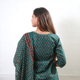 Teal green ajrakh butta cotton suit set