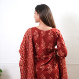 Deep maroon floral cotton suit set