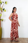 Hibiscus v neck cotton co-ords set ( attached sleeves)