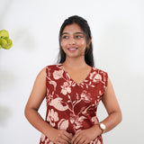 Hibiscus v neck cotton co-ords set ( attached sleeves)