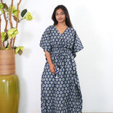 Indigo roses cotton kaftan
