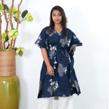Royal blue pintex cotton short kaftan