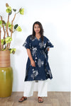 Royal blue pintex cotton short kaftan
