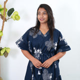 Royal blue pintex cotton short kaftan