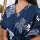 Royal blue pintex cotton short kaftan