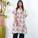 Orange dahlia pintex cotton short kaftan