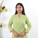 Lime green pintex cotton short kurti