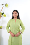 Lime green pintex cotton short kurti
