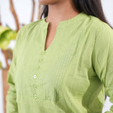 Lime green pintex cotton short kurti
