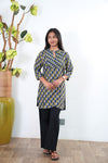 Indigo and pista green cotton short kurti