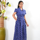 Navy stripes cotton button down shirt dress