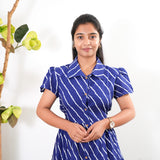 Navy stripes cotton button down shirt dress