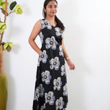 Black floral v neck cotton co-ords set ( attached sleeves)