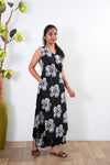 Black floral v neck cotton co-ords set ( attached sleeves)