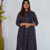 Navy blue cotton floral a-line kurti