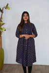 Navy blue cotton floral a-line kurti