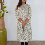 Beige floral  cotton a-line kurti