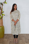 Beige floral  cotton a-line kurti