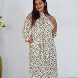 Beige floral  cotton a-line kurti