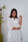 White floral cotton a-line kurti