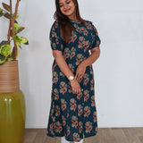 Royal blue floral cotton a-line kurti
