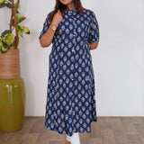 Navy blue floral a-line kurti