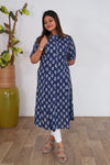 Navy blue floral a-line kurti