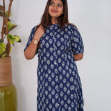 Navy blue floral a-line kurti