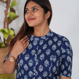 Navy blue floral a-line kurti