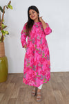 Hot pink floral cotton a-line kurti