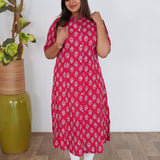 Red floral cotton a-line kurti