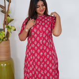 Red floral cotton a-line kurti