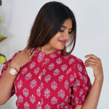Red floral cotton a-line kurti