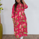 Fuschia floral cotton a-line kurti