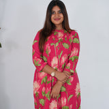 Fuschia floral cotton a-line kurti