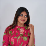 Fuschia floral cotton a-line kurti