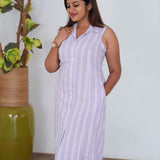 Lavender cotton shirt dress(attached sleeves)