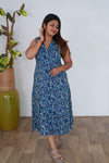 Indigo cotton shirt dress(attached sleeves)