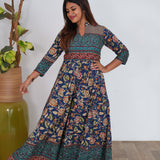 Sea blue floral long gown