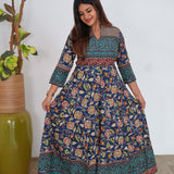 Sea blue floral long gown