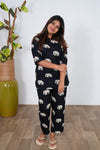 Black with chikoo elephant cotton lounge-sleep wear