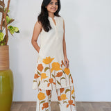 Mustard tulips cotton co-ords set(attached sleeves)