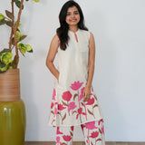 Pink tulips cotton co-ords set(attached sleeves)