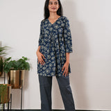 Royal blue floral cotton comfies