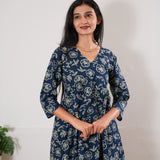 Royal blue floral cotton comfies