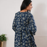 Royal blue floral cotton comfies