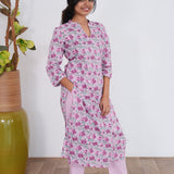 Pink floral angrakha cotton co-ords set
